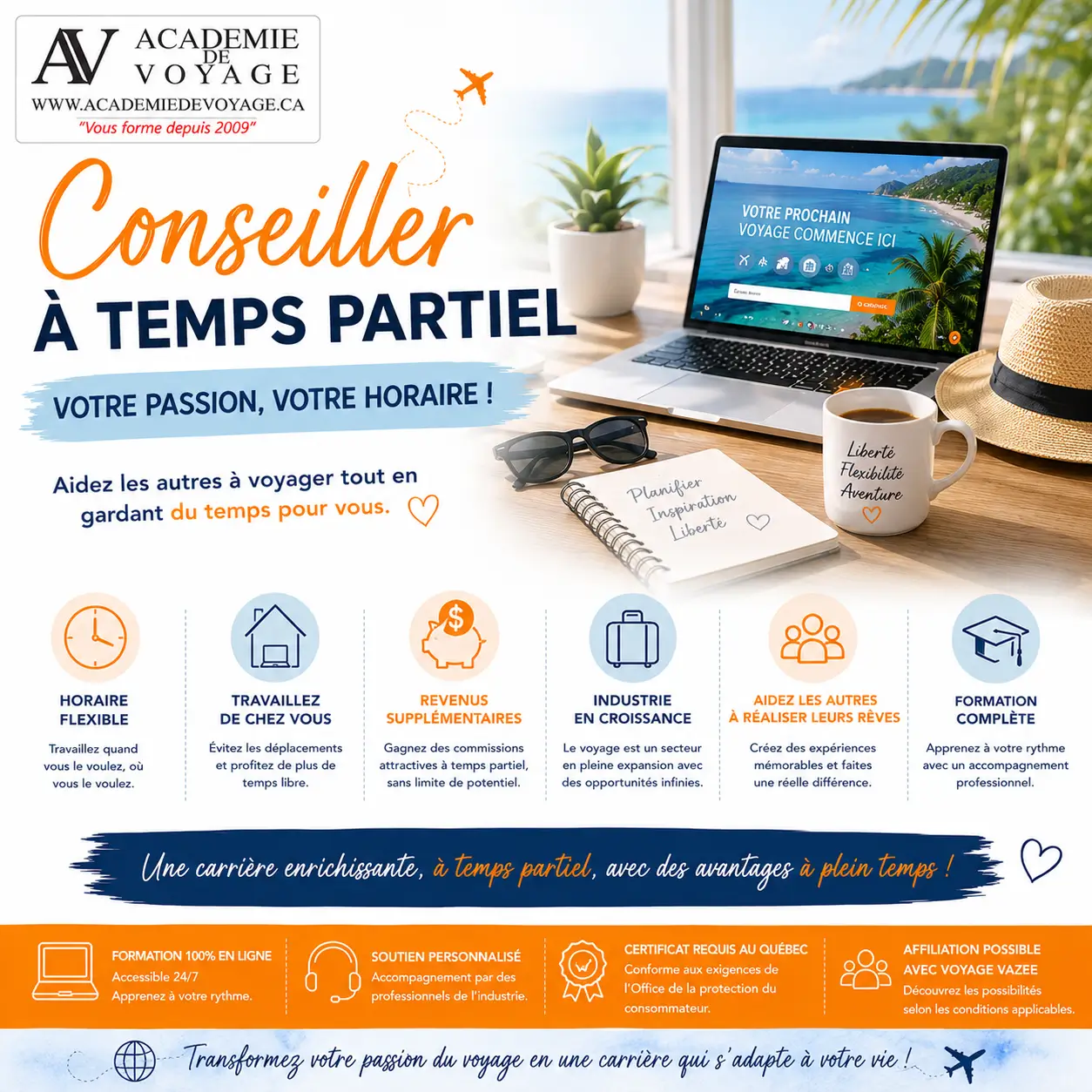 Conseiller en voyages à temps partiel compatible avec un emploi au Québec