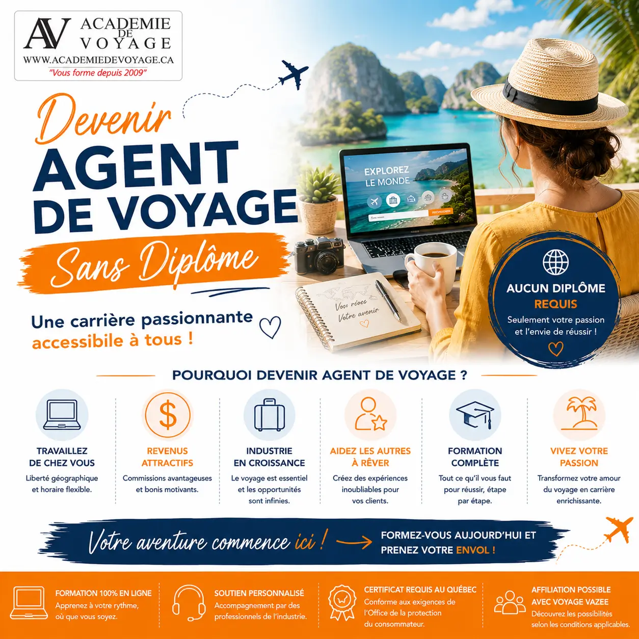 Devenir agent de voyage sans diplôme avec Académie de Voyage